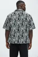 Grunge Jacquard Button Up Shirt(Black/combo,S)