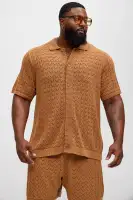 Waterfall Texture Open Knit Shirt(Brown,S)