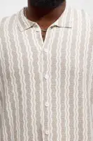Wavy Stripe Knitted Shirt(Grey/combo,S)