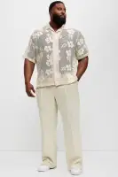 Carver Open Knit Crochet Cuban Shirt(Cream,S)