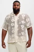 Carver Open Knit Crochet Cuban Shirt(Cream,S)