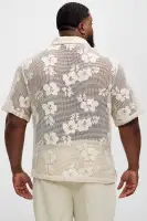 Carver Open Knit Crochet Cuban Shirt(Cream,S)