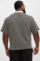 Zigzag Open Knit Crochet Cuban Shirt(Black/combo,S)