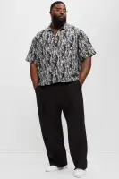 Grunge Jacquard Button Up Shirt(Black/combo,S)