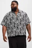 Grunge Jacquard Button Up Shirt(Black/combo,S)