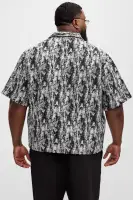 Grunge Jacquard Button Up Shirt(Black/combo,S)