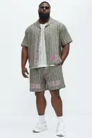 Cielo Embroidered Short Sleeve Cuban Collar Shirt(Brown/combo,S)