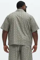 Cielo Embroidered Short Sleeve Cuban Collar Shirt(Brown/combo,S)