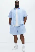 Seersucker Short Sleeve Button Up Shirt(Blue/combo,S)
