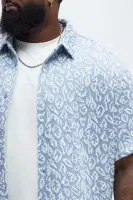 Jacquard Foliage Short Sleeve Shirt(Blue/combo,S)