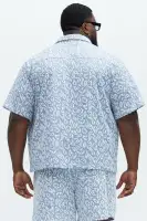 Jacquard Foliage Short Sleeve Shirt(Blue/combo,S)