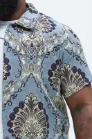 Highland Tapestry Short Sleeve Button Up Shirt(Blue/combo,S)