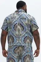 Highland Tapestry Short Sleeve Button Up Shirt(Blue/combo,S)