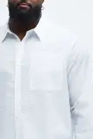 Seersucker Long Sleeve Button Up Shirt(White,S)