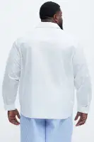 Seersucker Long Sleeve Button Up Shirt(White,S)