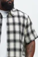 Plaid Waffle Texture Button Up Shirt(Black/combo,S)