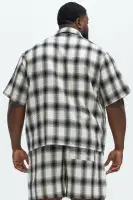 Plaid Waffle Texture Button Up Shirt(Black/combo,S)