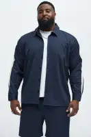 Crinkle Texture Taped Button Up(Navy,S)