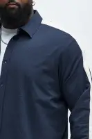 Crinkle Texture Taped Button Up(Navy,S)