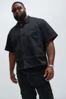 Curtis Contrast Stitch Boxy Shirt(Black,S)