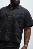 Curtis Contrast Stitch Boxy Shirt(Black,S)