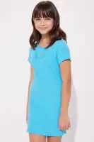 Mini Touch Of Rhinestones Short Sleeve Dress(Turquoise,4/5)