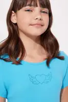 Mini Touch Of Rhinestones Short Sleeve Dress(Turquoise,4/5)