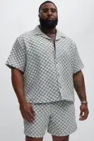 Crinkled Checkers Shirt(Grey,S)