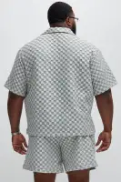 Crinkled Checkers Shirt(Grey,S)