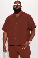 Golden Hour Short Sleeve Button Up(Brown,S)