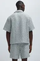 Crinkled Checkers Shirt(Grey,S)