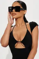 Chunky Flat Top Sunglasses(Black,OS)