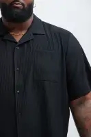 Show Up Short Sleeve Cuban Shirt(Black,S)