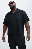 Show Up Short Sleeve Cuban Shirt(Black,S)