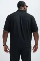 Show Up Short Sleeve Cuban Shirt(Black,S)