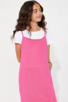 Mini Alessia Rhinestone Dress with Tee(Fuchsia,S)