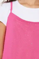Mini Alessia Rhinestone Dress with Tee(Fuchsia,S)