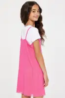 Mini Alessia Rhinestone Dress with Tee(Fuchsia,S)