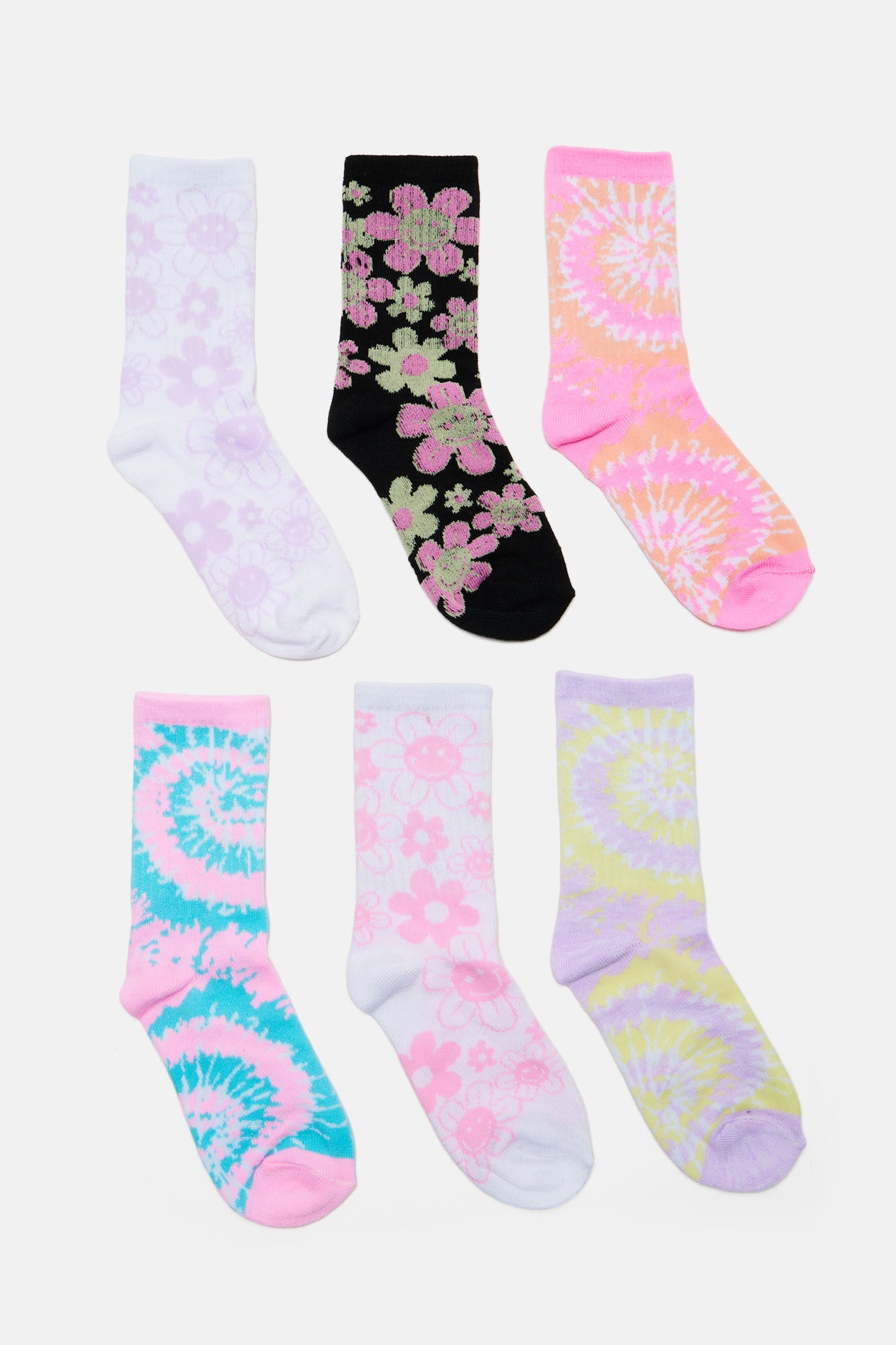 Mini Tie Dye 6 Pack Crew Sock