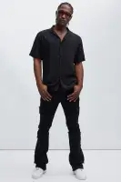 Dawson Relaxed Short Sleeve Cuban Collar Shirt(Black,S)