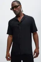 Dawson Relaxed Short Sleeve Cuban Collar Shirt(Black,S)