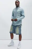 Lonely Road Relaxed Denim Shorts(Medium Wash,30)