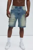 Lonely Road Relaxed Denim Shorts(Medium Wash,30)