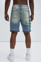 Lonely Road Relaxed Denim Shorts(Medium Wash,30)