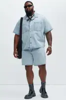 Colin True Denim Button Up Shirt(Light Blue Wash,S)