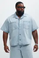 Colin True Denim Button Up Shirt(Light Blue Wash,S)