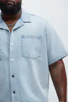 Colin True Denim Button Up Shirt(Light Blue Wash,S)