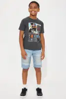 Mini Acid Wash Denim Moto Shorts(Ice Blue,4)