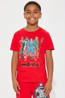 Mini Justice League Embroidered Short Set(Red,4/5)