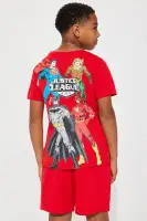 Mini Justice League Embroidered Short Set(Red,4/5)
